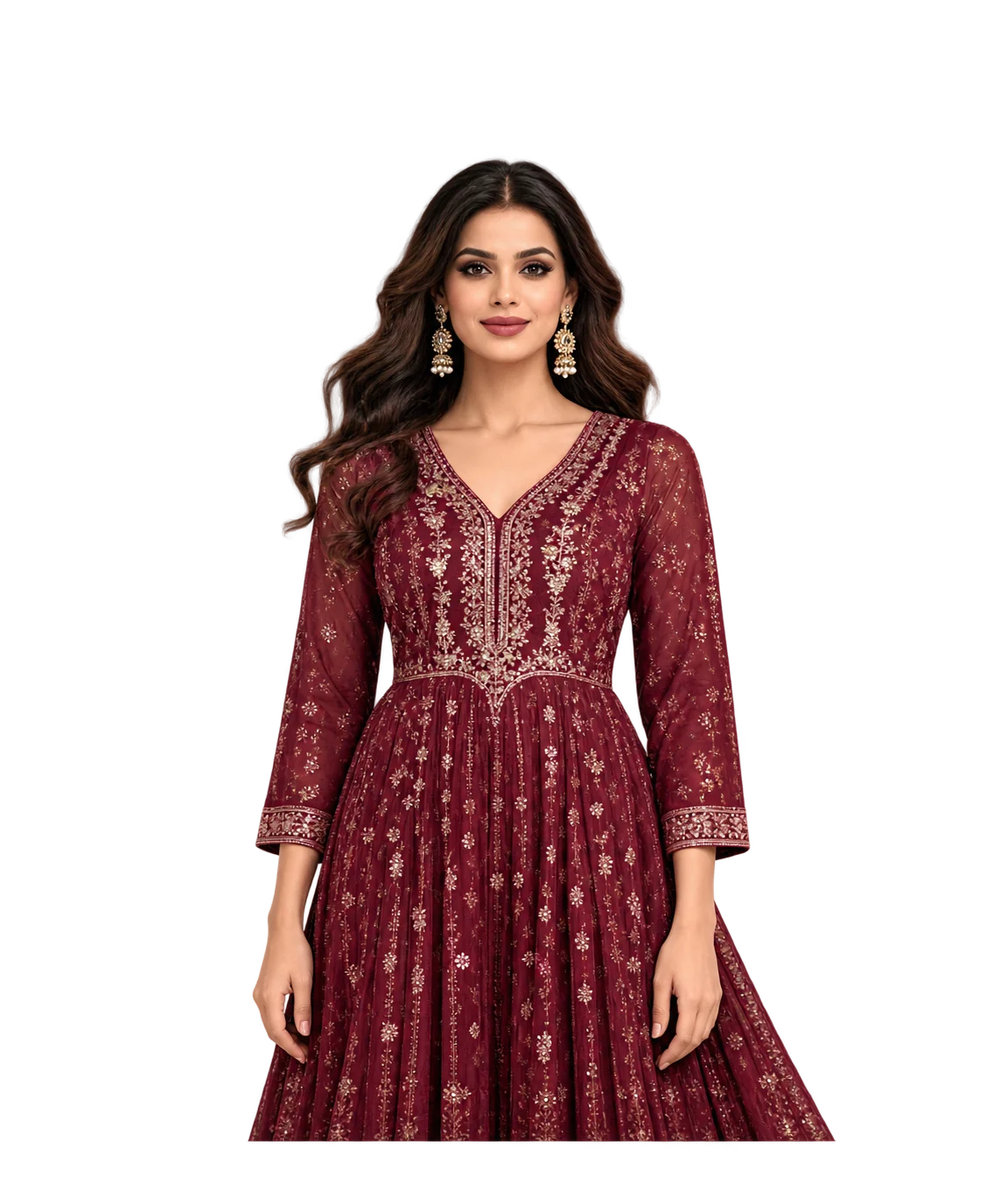 Maroon Embroidered Kurta
